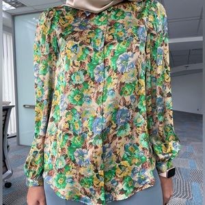 ZARA | floral satin blouse